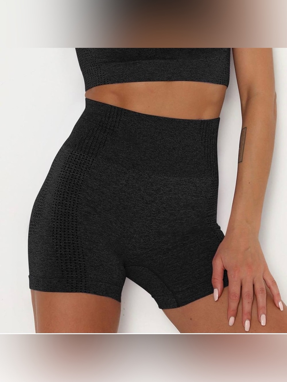 High-Waist Black Seamless Workout Shorts